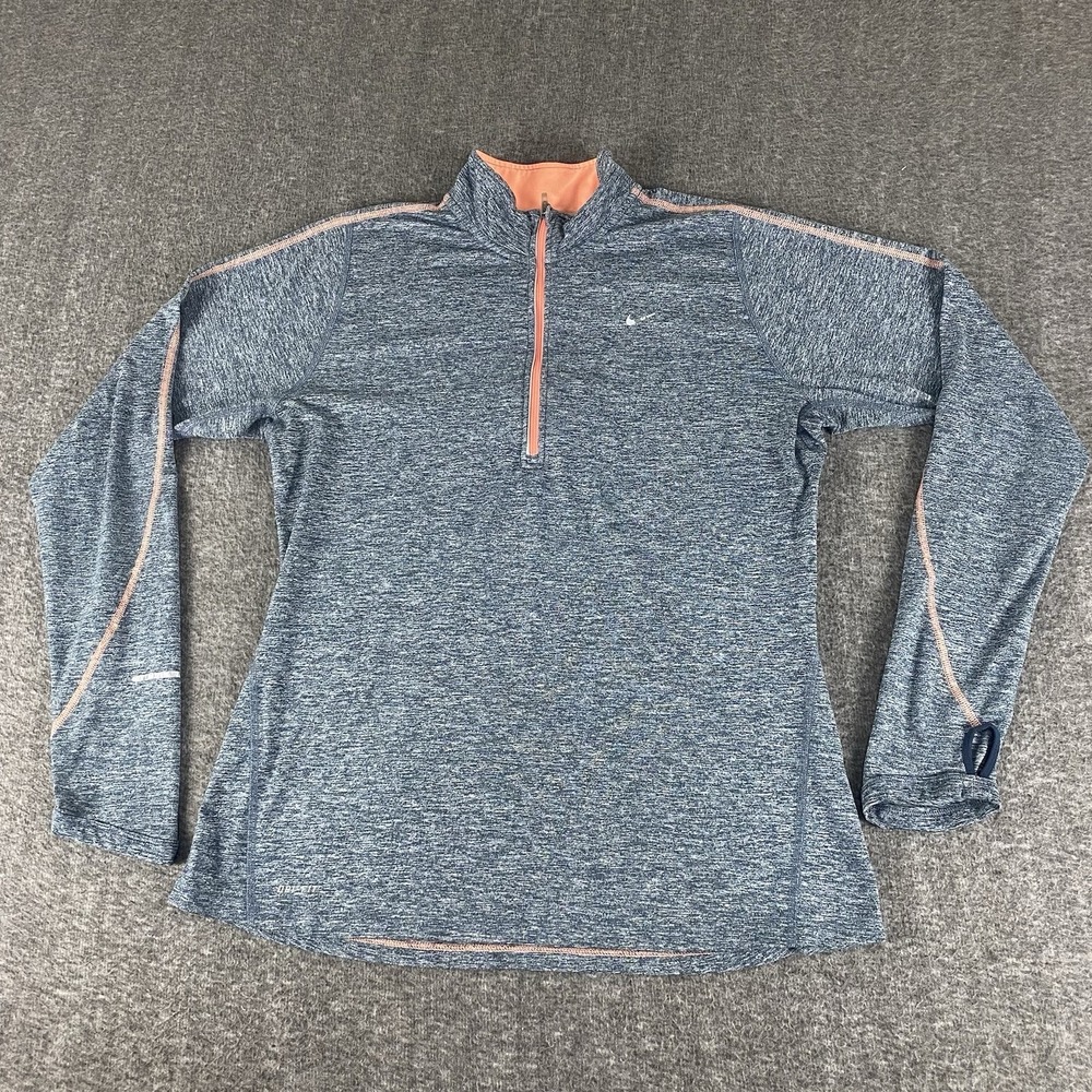 Nike Dri Fit 1/4 Zip Pullover Womens L Blue Thumbholes Athletic Top 38 Chest